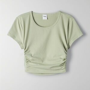 TNA Aritzia Mint Green Ruched Cropped Short Sleeve Tee Small